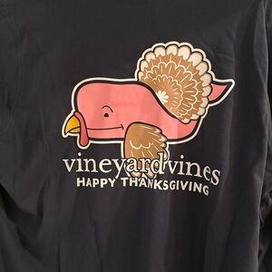 Vineyard Vines Black Tee with Pink Turkey Graphic